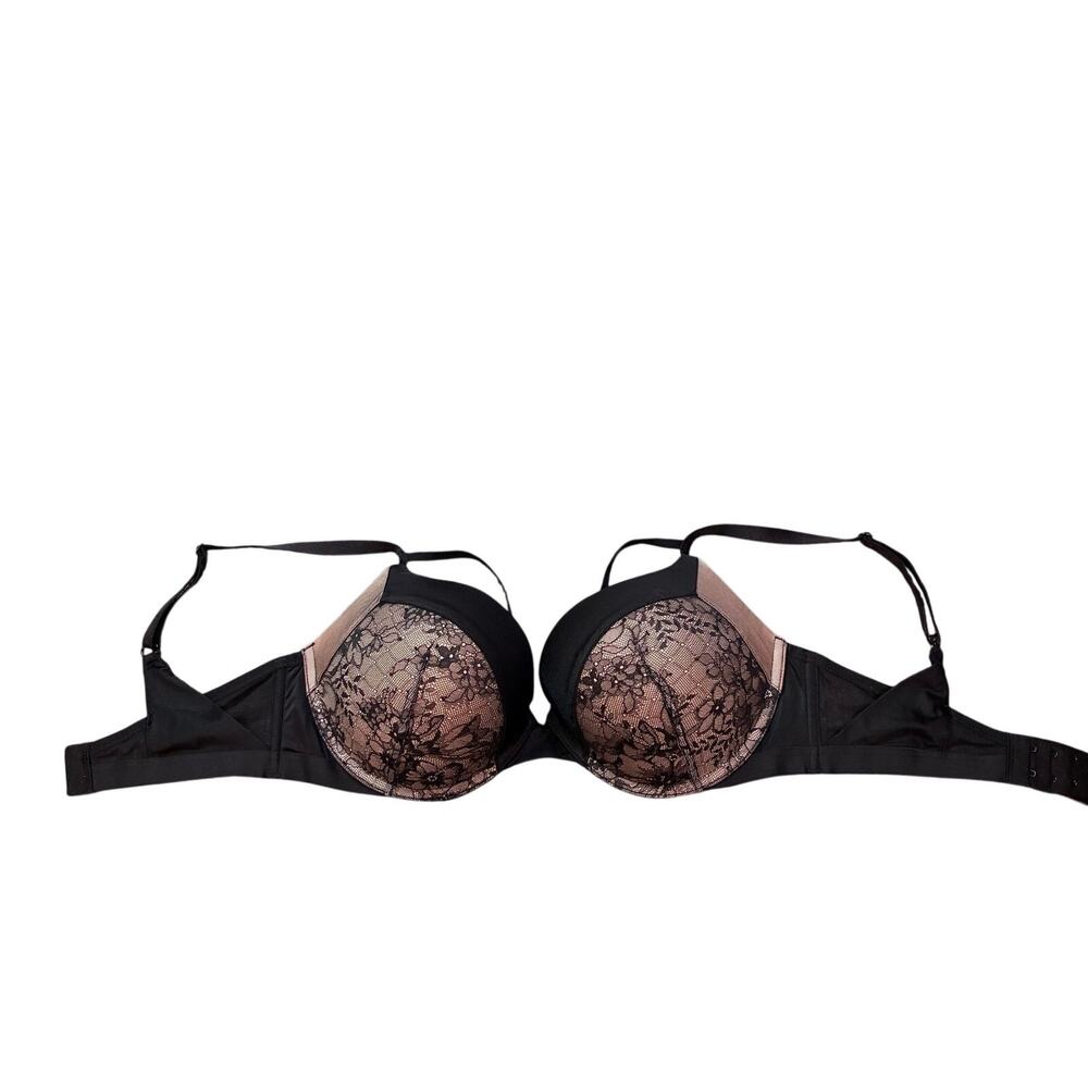 Victoria's Secret Very Sexy Push-Up Bra Black Lace Over Nude Lining 34DD